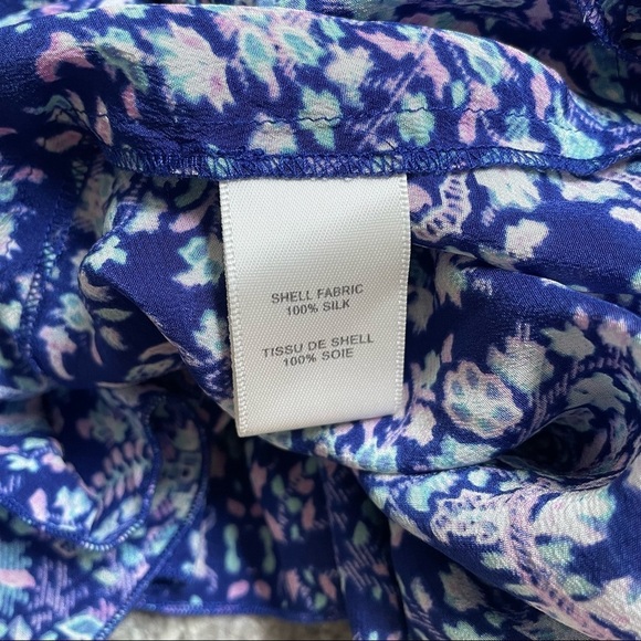 Rebecca Taylor Indigo Combo Floral Paisley-Print Silk Off the Shoulder Blouse 2 - Picture 10 of 11